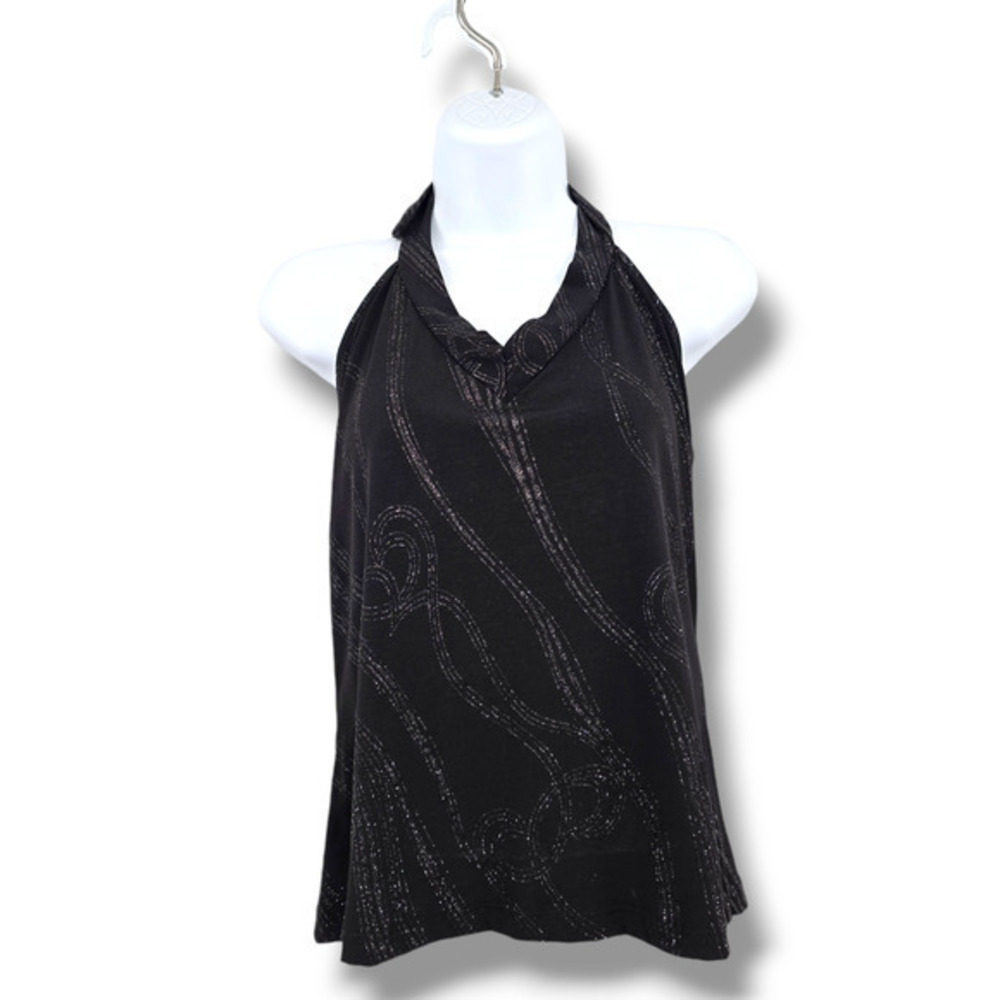 Vintage Decaf Women's Y2K‎ Glitter Shimmer Detail Halter Neck Blouse Black Large